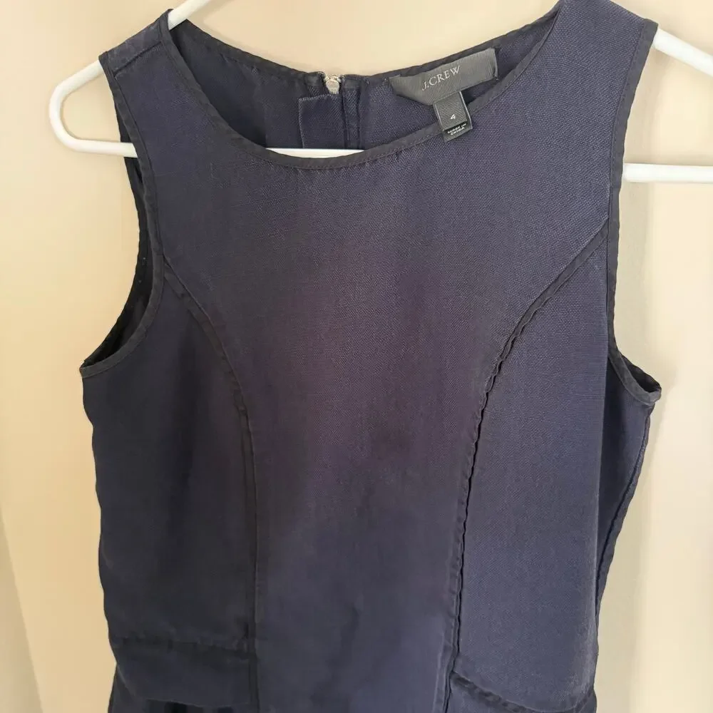 J. Crew | Linen Blend Navy Blue Academia Preppy Summer Mini Dress Size Small